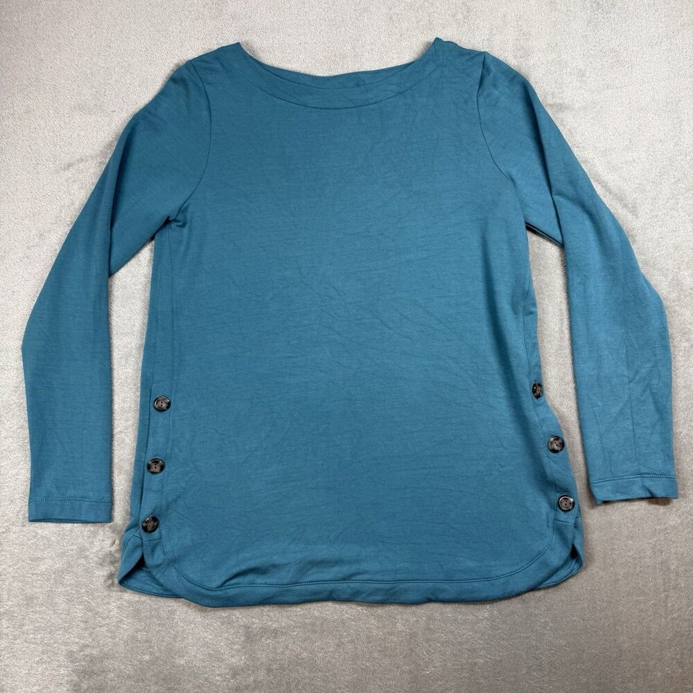 J.Jill Ponte Blouse Women's Small Teal Boat Neck Long‎ Sleeve Minimalist Casual